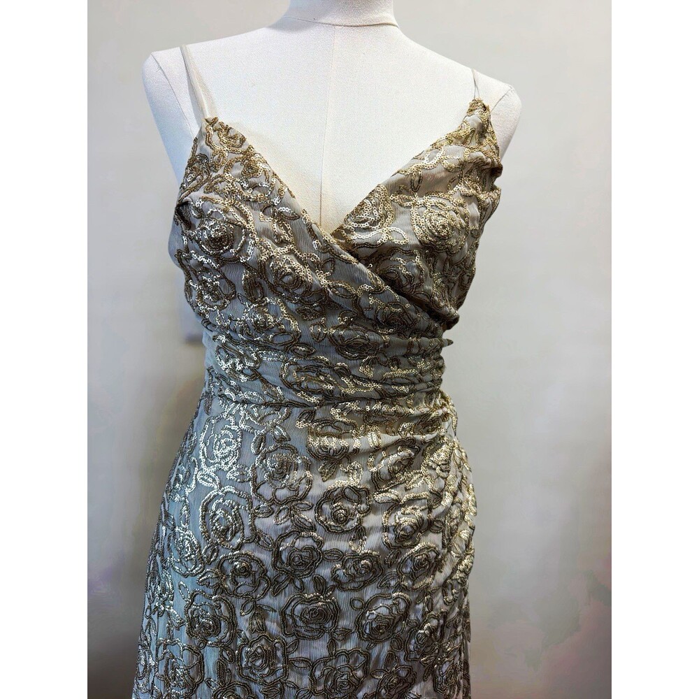 The Jetset Diaries Island Lover Sequin Rose Maxi Dress XS Gold Formal Gown